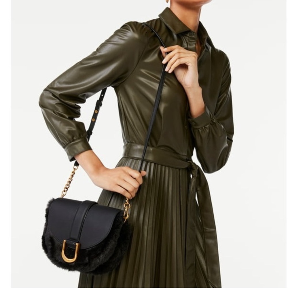 NWT Scoop NYC Faux Fur/Leather Crossbody Saddle Bag